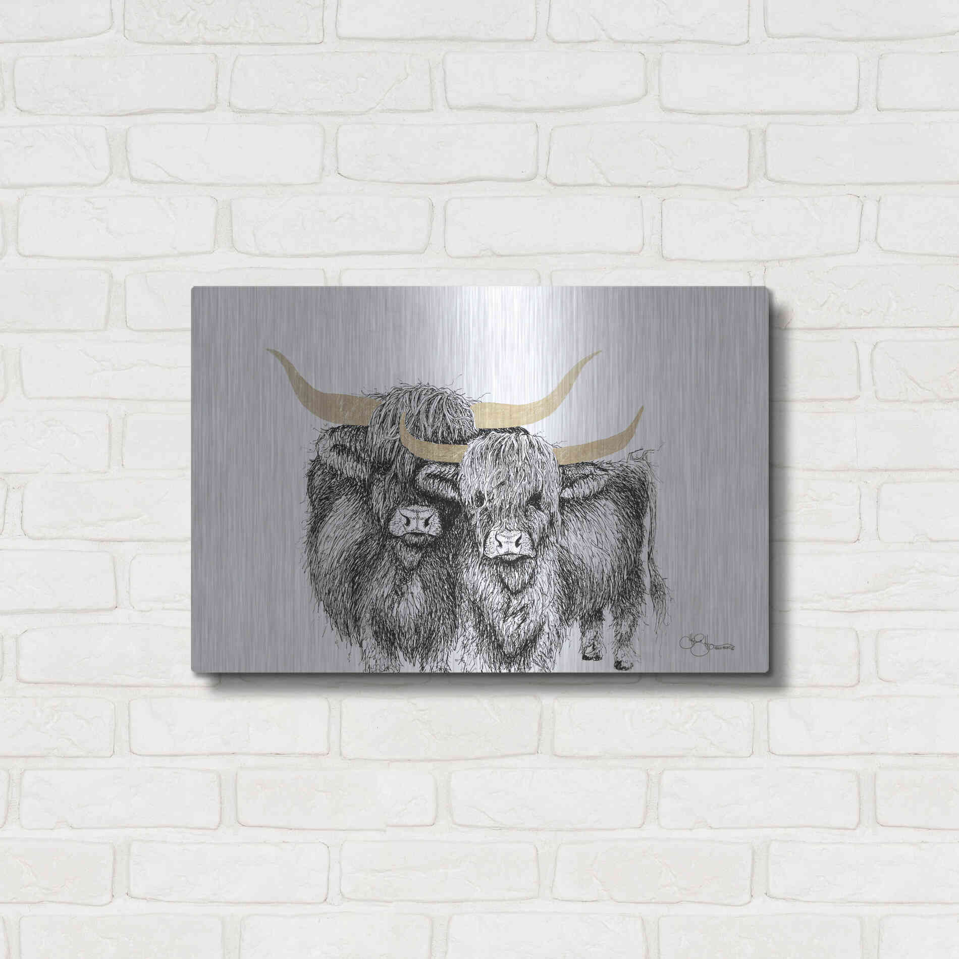 Luxe Metal Art 'Highland Cattle' by Hollihocks Art, Metal Wall Art,24x16