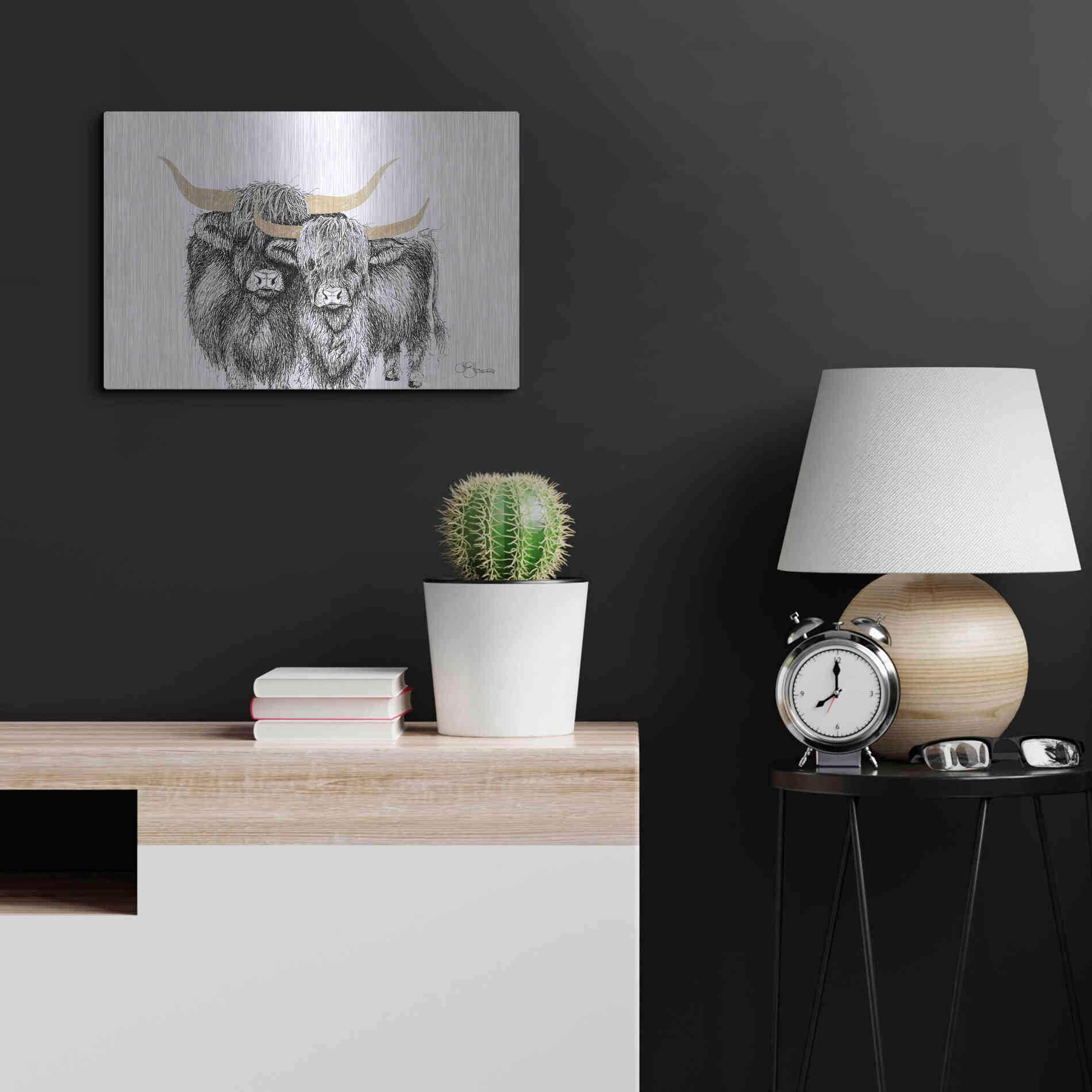 Luxe Metal Art 'Highland Cattle' by Hollihocks Art, Metal Wall Art,24x16