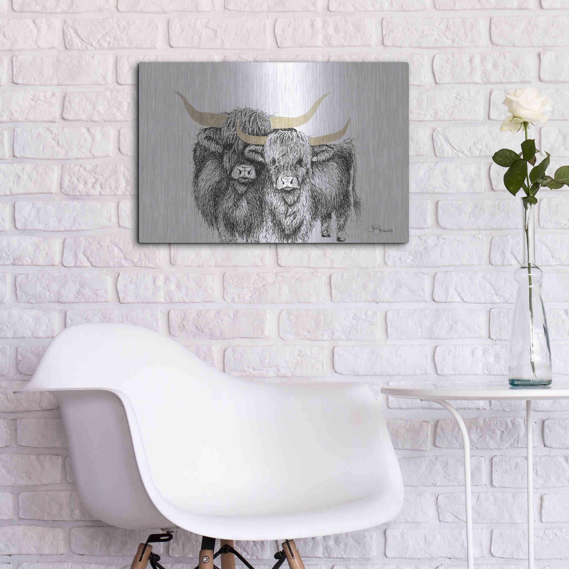 Luxe Metal Art 'Highland Cattle' by Hollihocks Art, Metal Wall Art,24x16