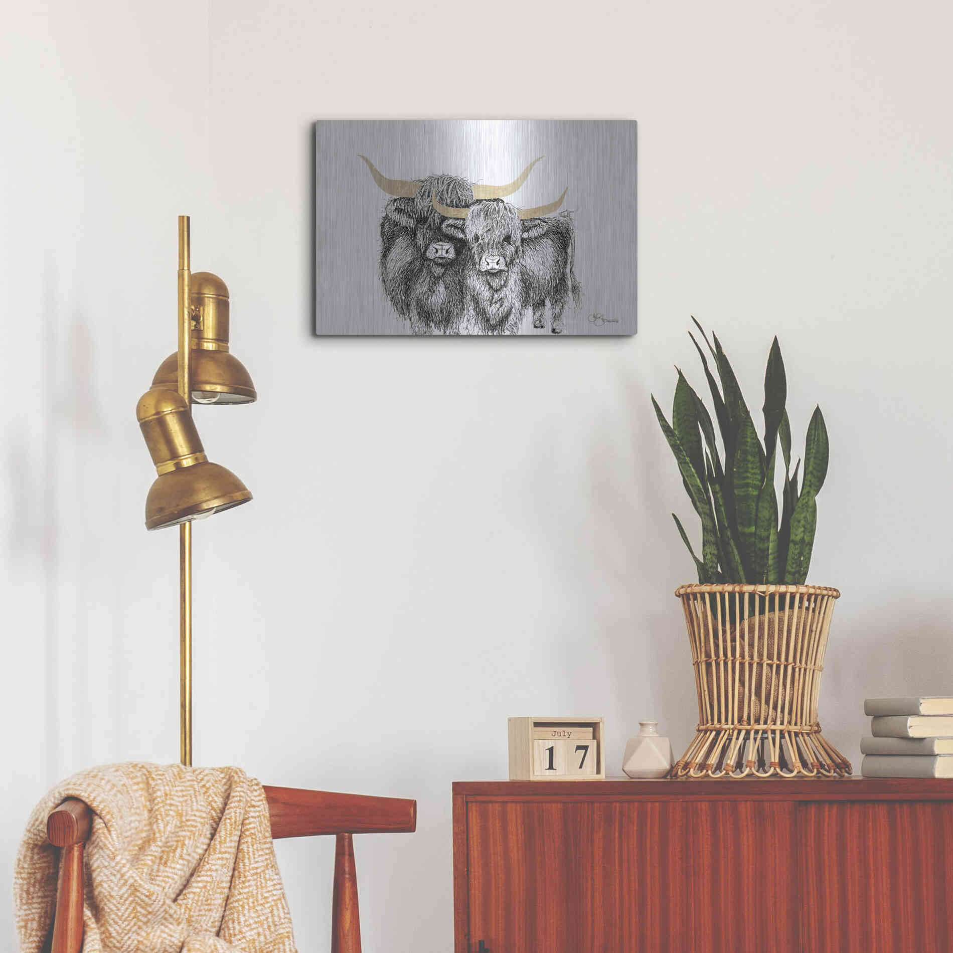 Luxe Metal Art 'Highland Cattle' by Hollihocks Art, Metal Wall Art,24x16