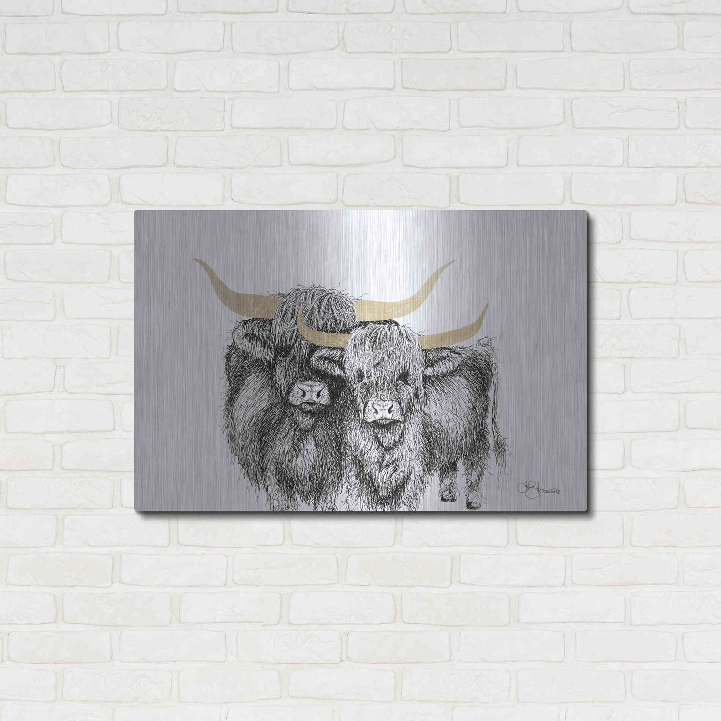Luxe Metal Art 'Highland Cattle' by Hollihocks Art, Metal Wall Art,36x24