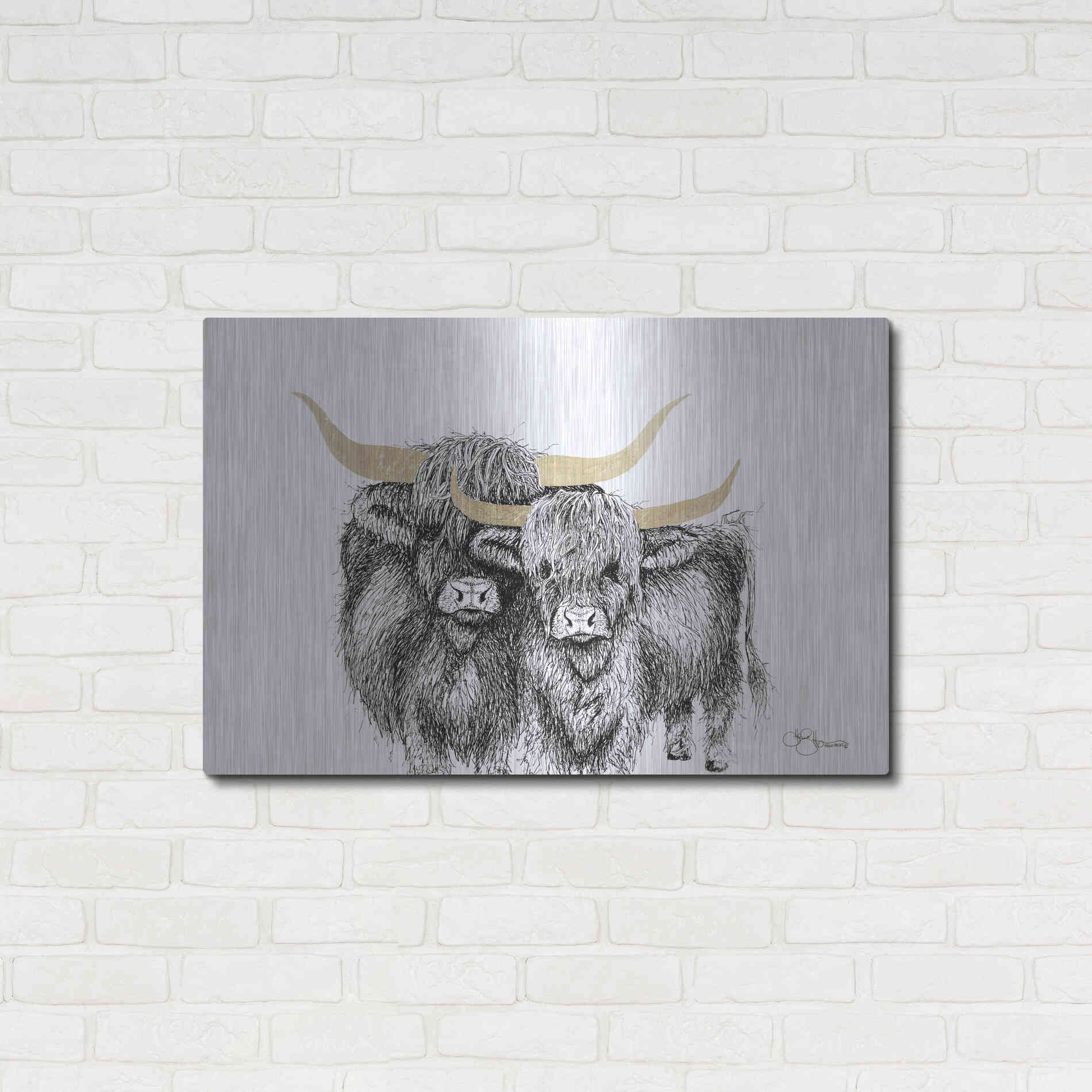 Luxe Metal Art 'Highland Cattle' by Hollihocks Art, Metal Wall Art,36x24