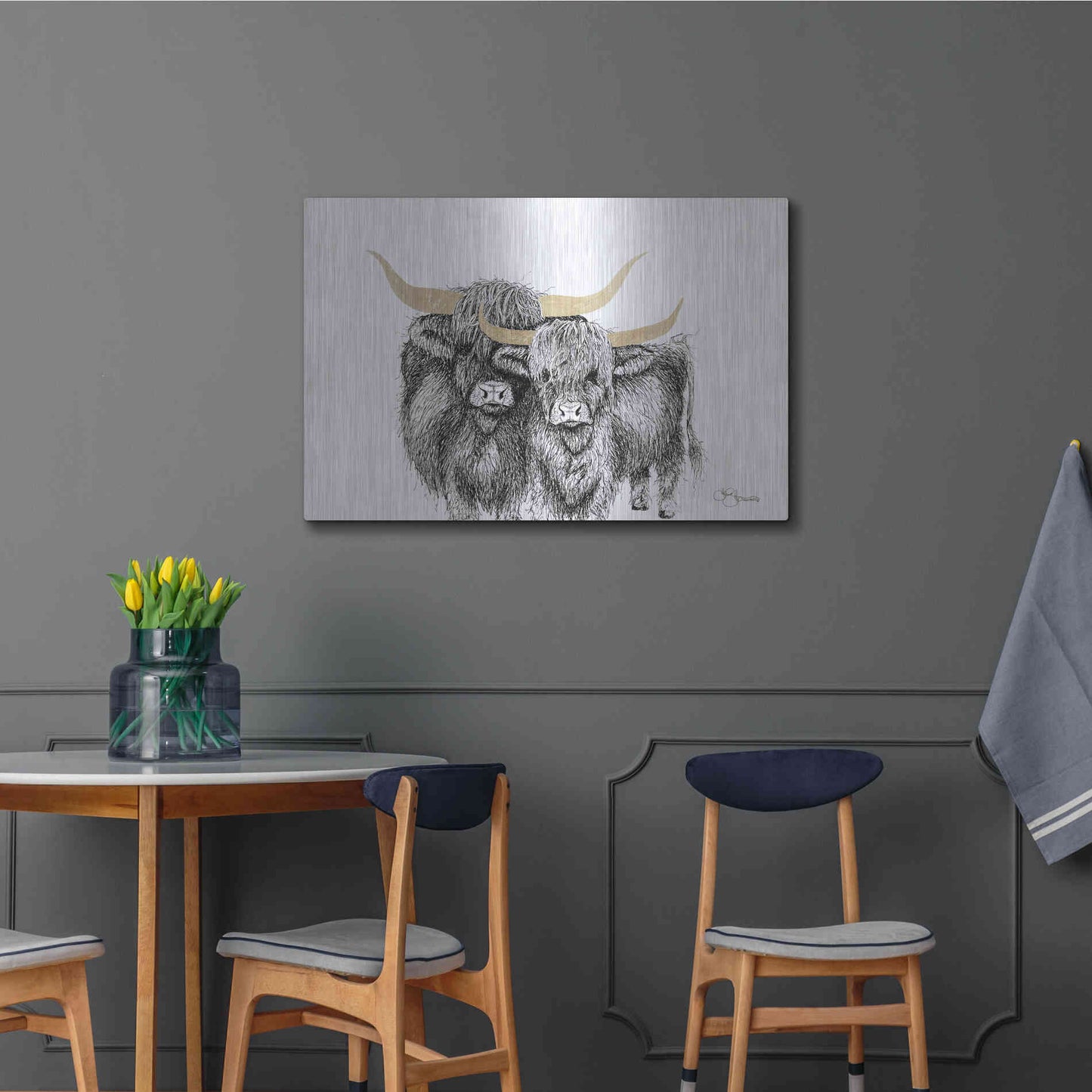 Luxe Metal Art 'Highland Cattle' by Hollihocks Art, Metal Wall Art,36x24