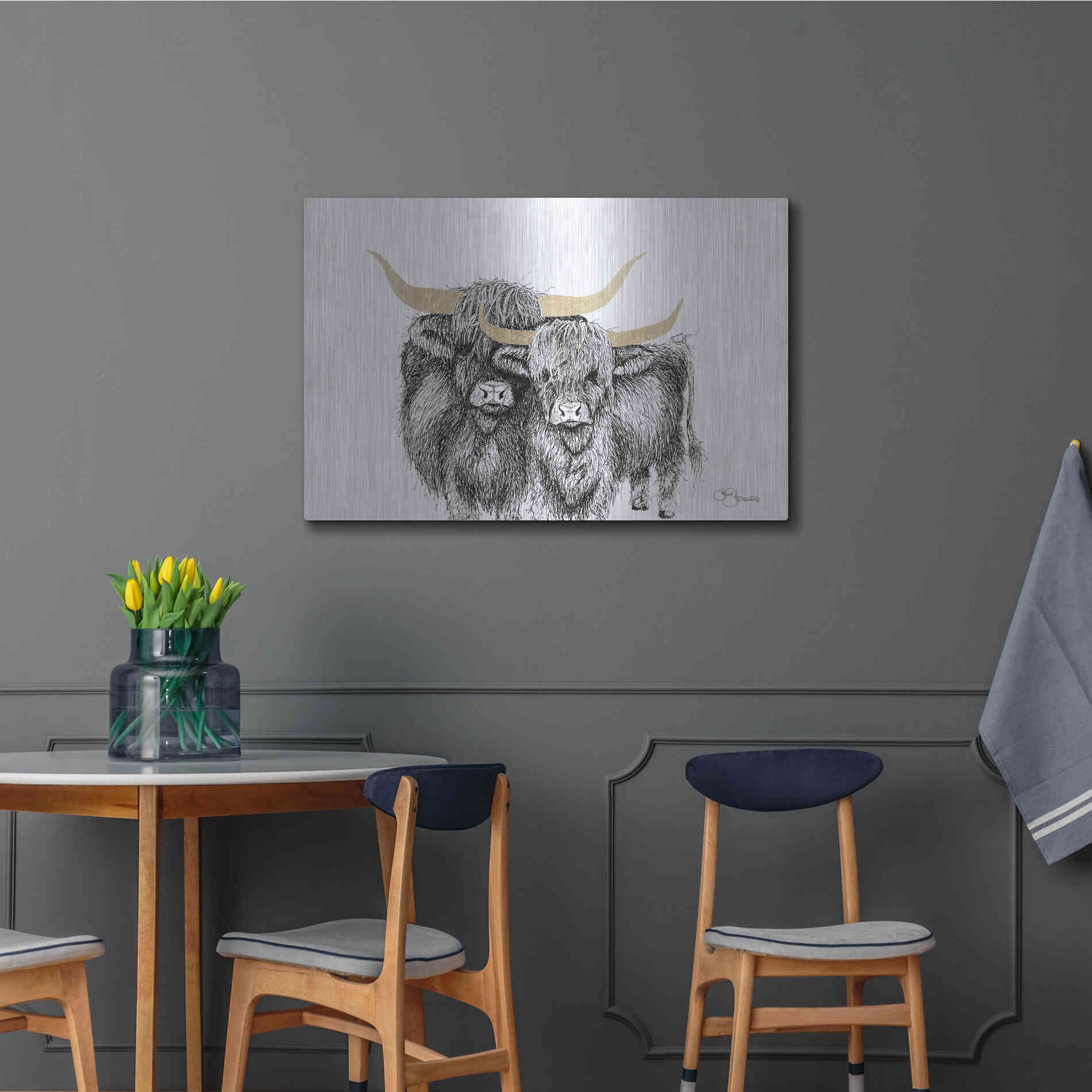 Luxe Metal Art 'Highland Cattle' by Hollihocks Art, Metal Wall Art,36x24