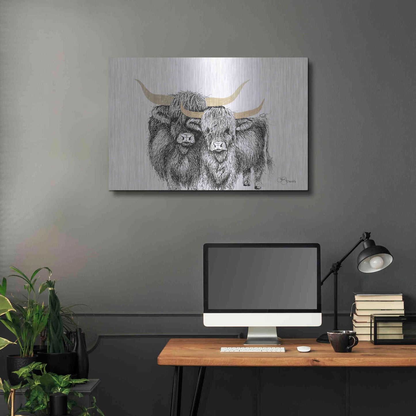 Luxe Metal Art 'Highland Cattle' by Hollihocks Art, Metal Wall Art,36x24