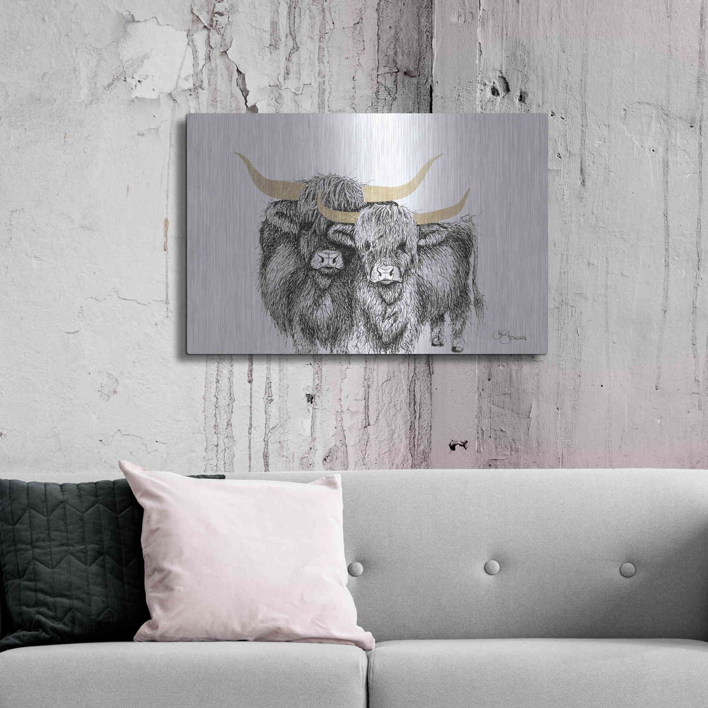 Luxe Metal Art 'Highland Cattle' by Hollihocks Art, Metal Wall Art,36x24