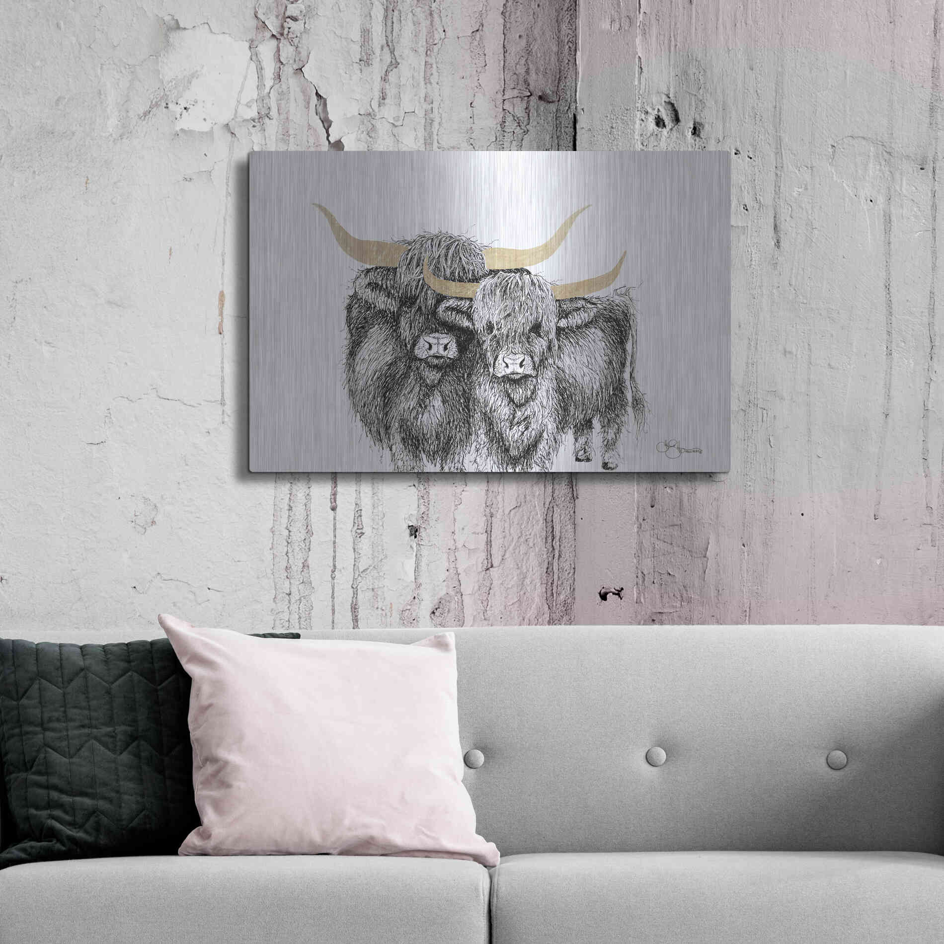 Luxe Metal Art 'Highland Cattle' by Hollihocks Art, Metal Wall Art,36x24