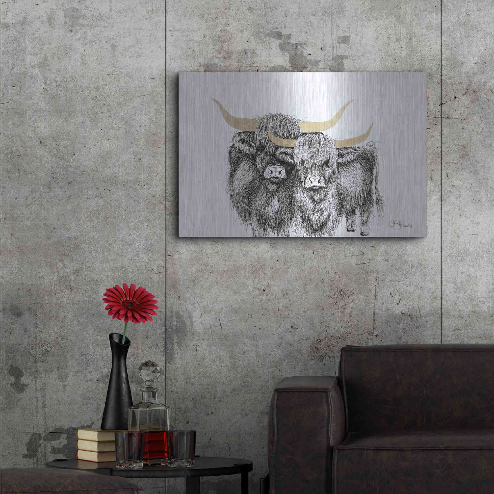 Luxe Metal Art 'Highland Cattle' by Hollihocks Art, Metal Wall Art,36x24