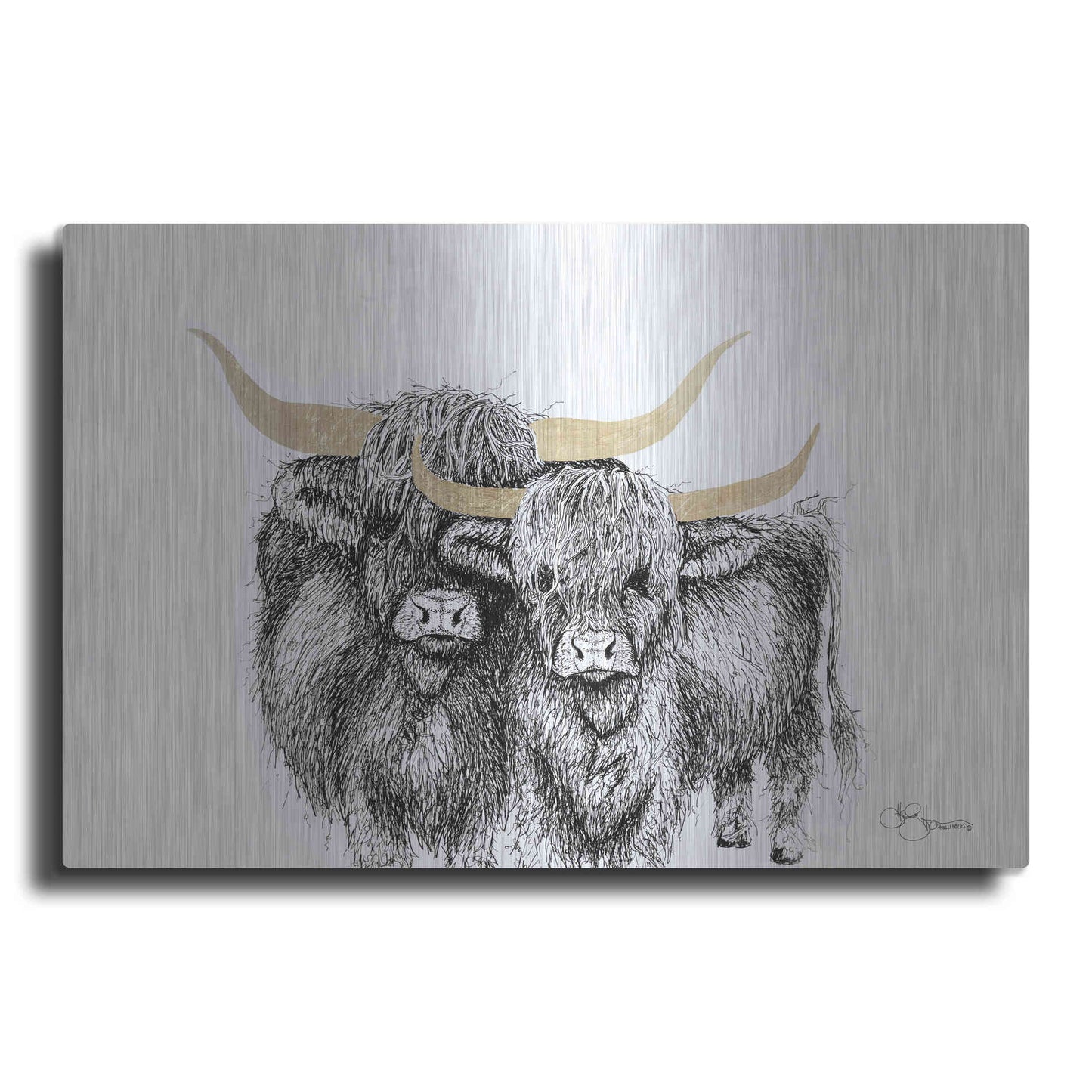 Luxe Metal Art 'Highland Cattle' by Hollihocks Art, Metal Wall Art