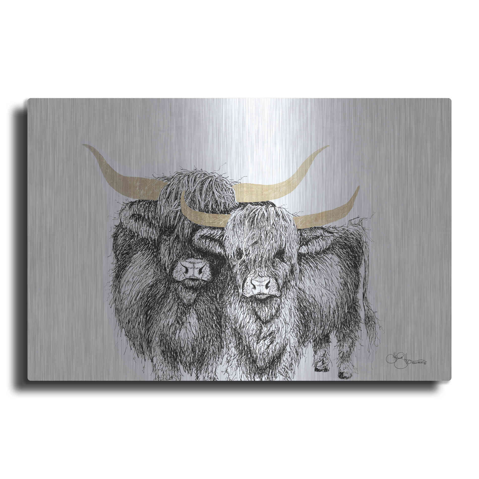 Luxe Metal Art 'Highland Cattle' by Hollihocks Art, Metal Wall Art