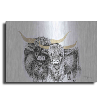 Luxe Metal Art 'Highland Cattle' by Hollihocks Art, Metal Wall Art