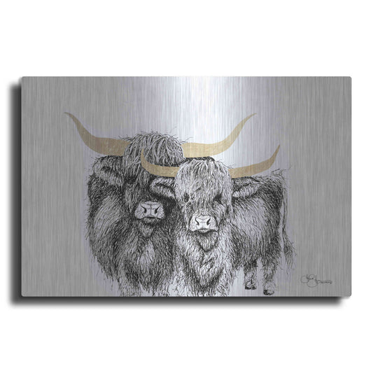 Luxe Metal Art 'Highland Cattle' by Hollihocks Art, Metal Wall Art