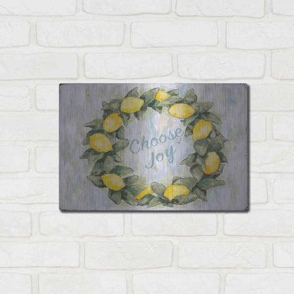 Luxe Metal Art 'Choose Joy Lemon Wreath' by Jennifer Holden, Metal Wall Art,16x12
