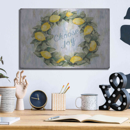 Luxe Metal Art 'Choose Joy Lemon Wreath' by Jennifer Holden, Metal Wall Art,16x12