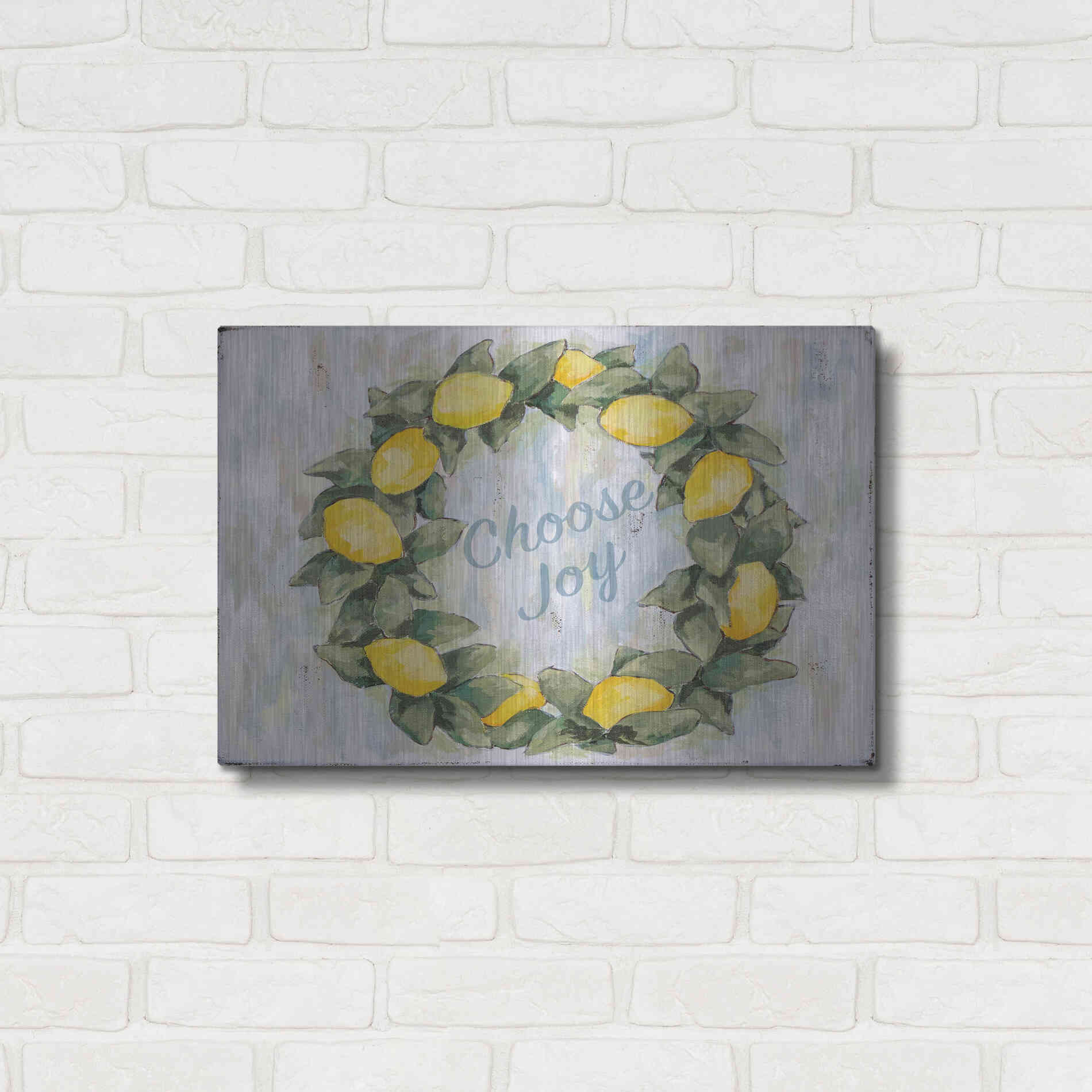 Luxe Metal Art 'Choose Joy Lemon Wreath' by Jennifer Holden, Metal Wall Art,24x16