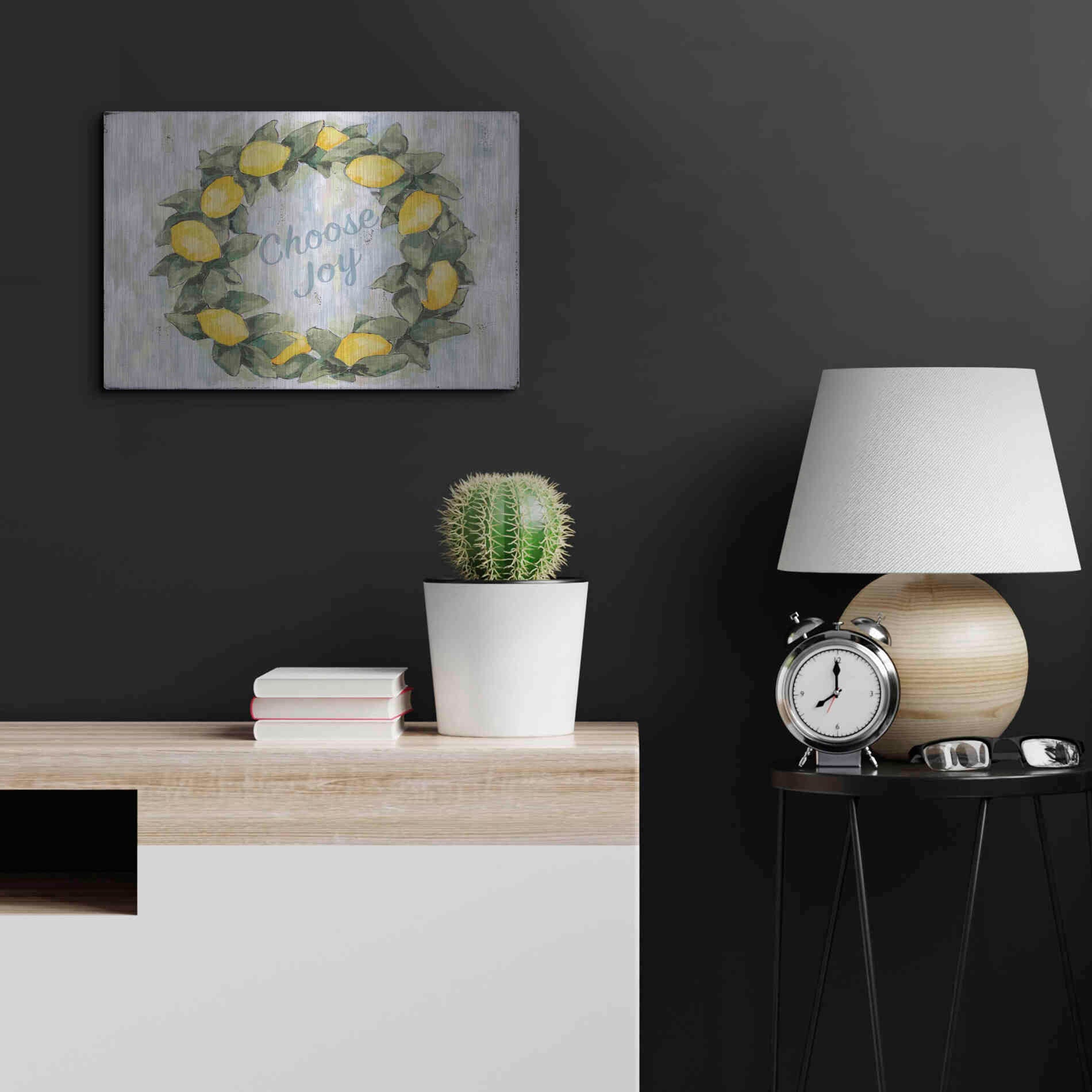 Luxe Metal Art 'Choose Joy Lemon Wreath' by Jennifer Holden, Metal Wall Art,24x16