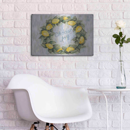 Luxe Metal Art 'Choose Joy Lemon Wreath' by Jennifer Holden, Metal Wall Art,24x16