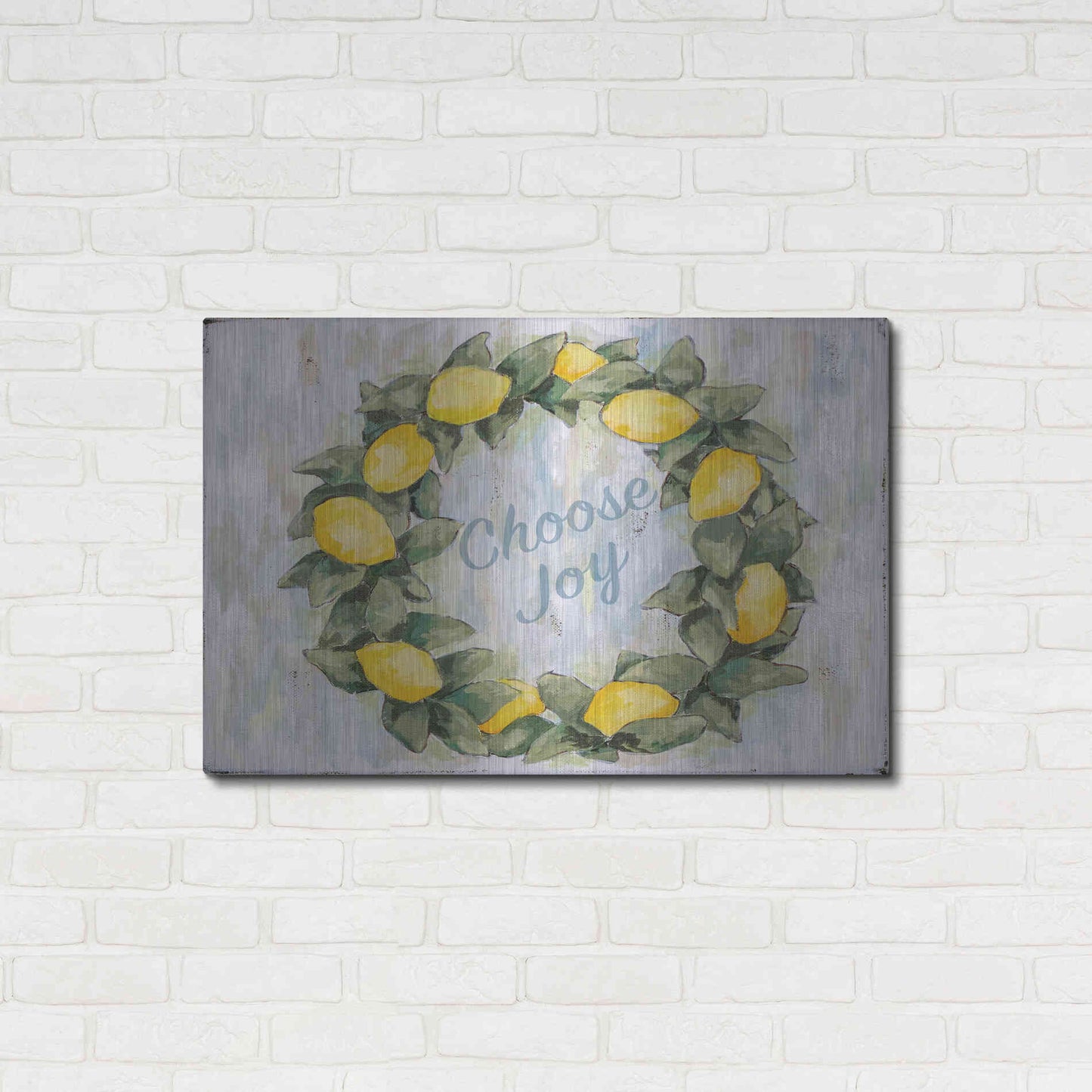 Luxe Metal Art 'Choose Joy Lemon Wreath' by Jennifer Holden, Metal Wall Art,36x24