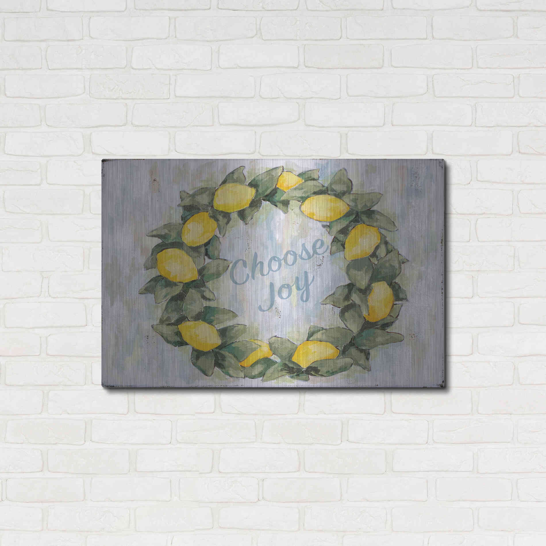 Luxe Metal Art 'Choose Joy Lemon Wreath' by Jennifer Holden, Metal Wall Art,36x24