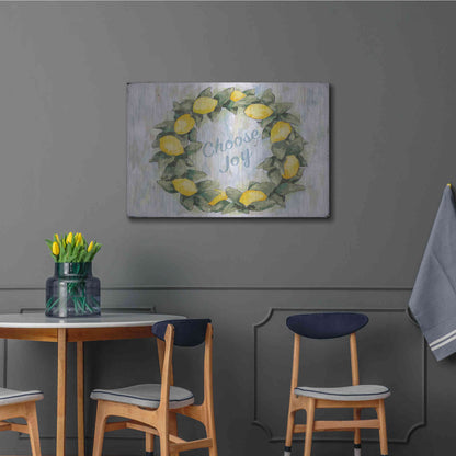 Luxe Metal Art 'Choose Joy Lemon Wreath' by Jennifer Holden, Metal Wall Art,36x24