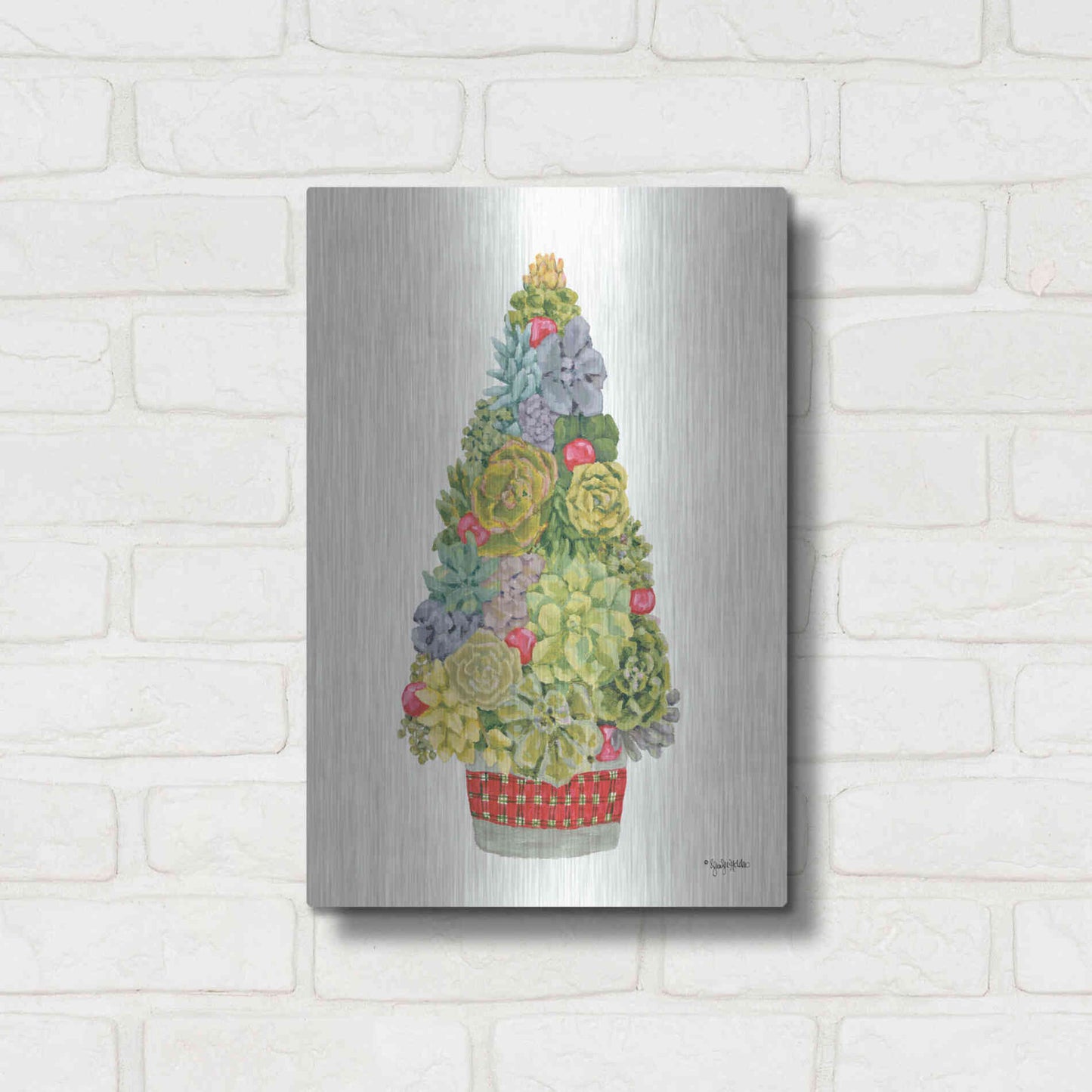 Luxe Metal Art 'Santa's Succulents' by Jennifer Holden, Metal Wall Art,12x16