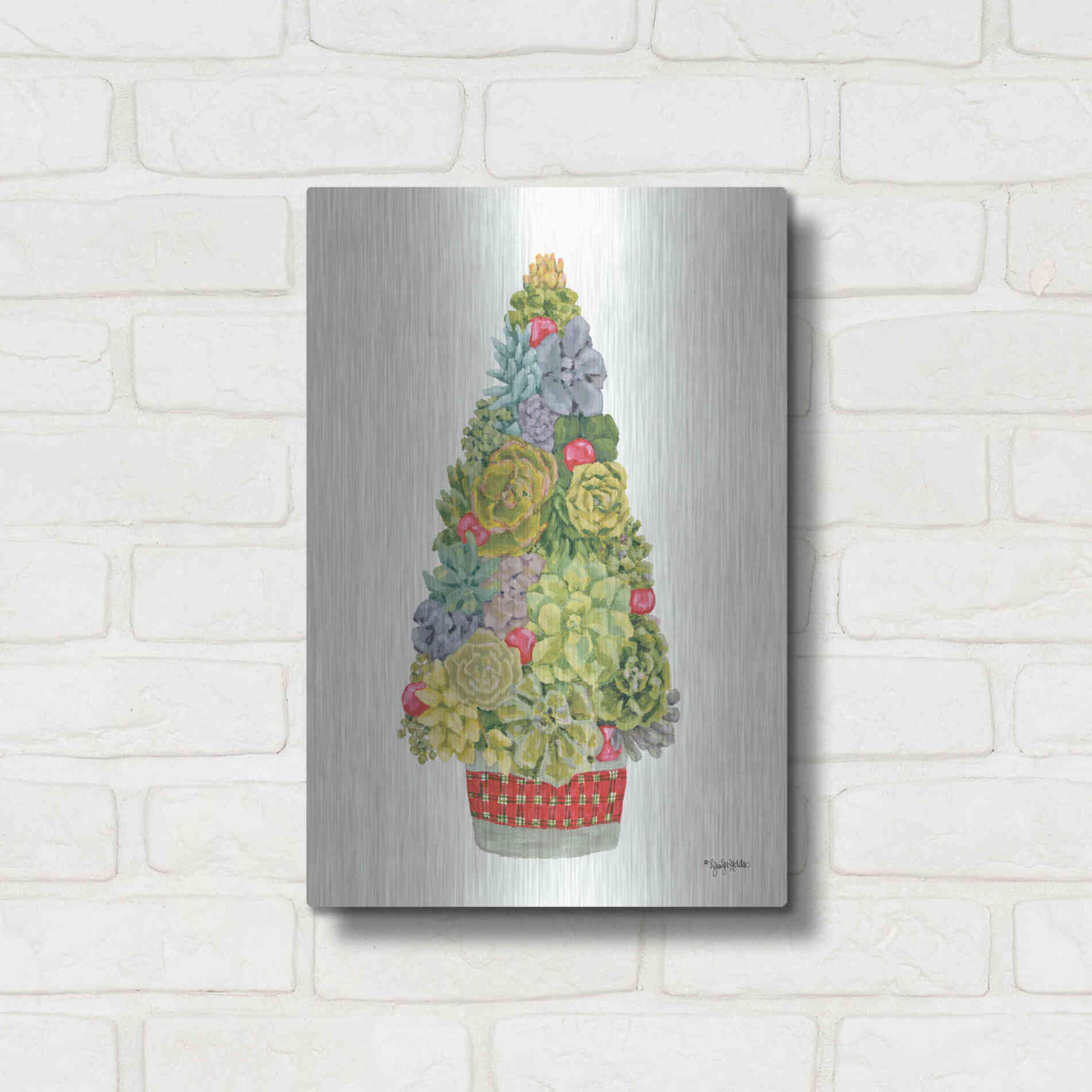 Luxe Metal Art 'Santa's Succulents' by Jennifer Holden, Metal Wall Art,12x16
