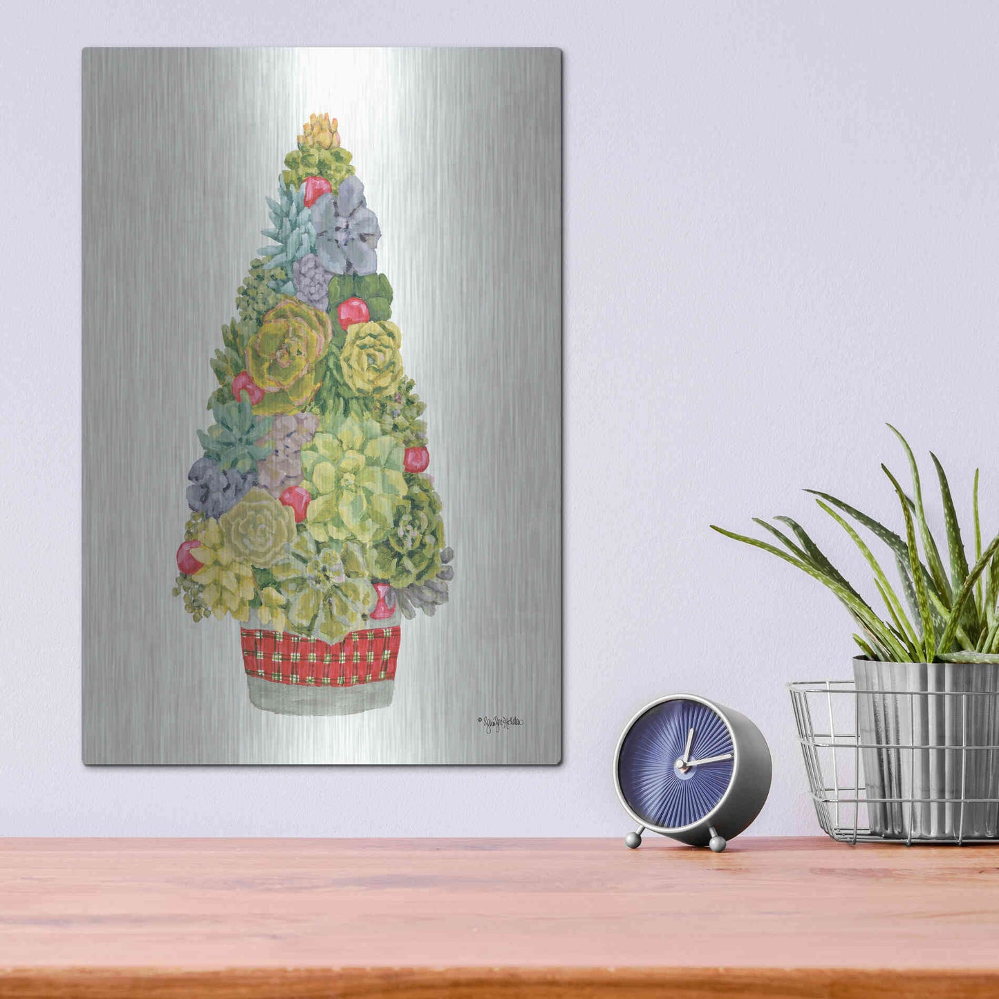Luxe Metal Art 'Santa's Succulents' by Jennifer Holden, Metal Wall Art,12x16