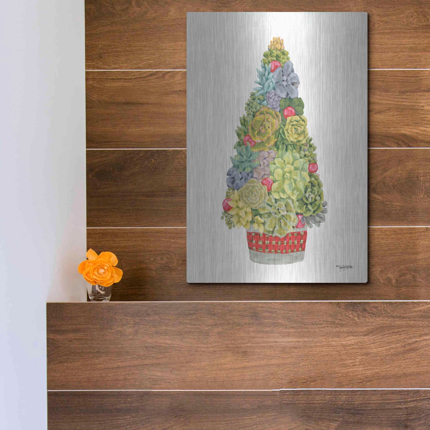 Luxe Metal Art 'Santa's Succulents' by Jennifer Holden, Metal Wall Art,12x16