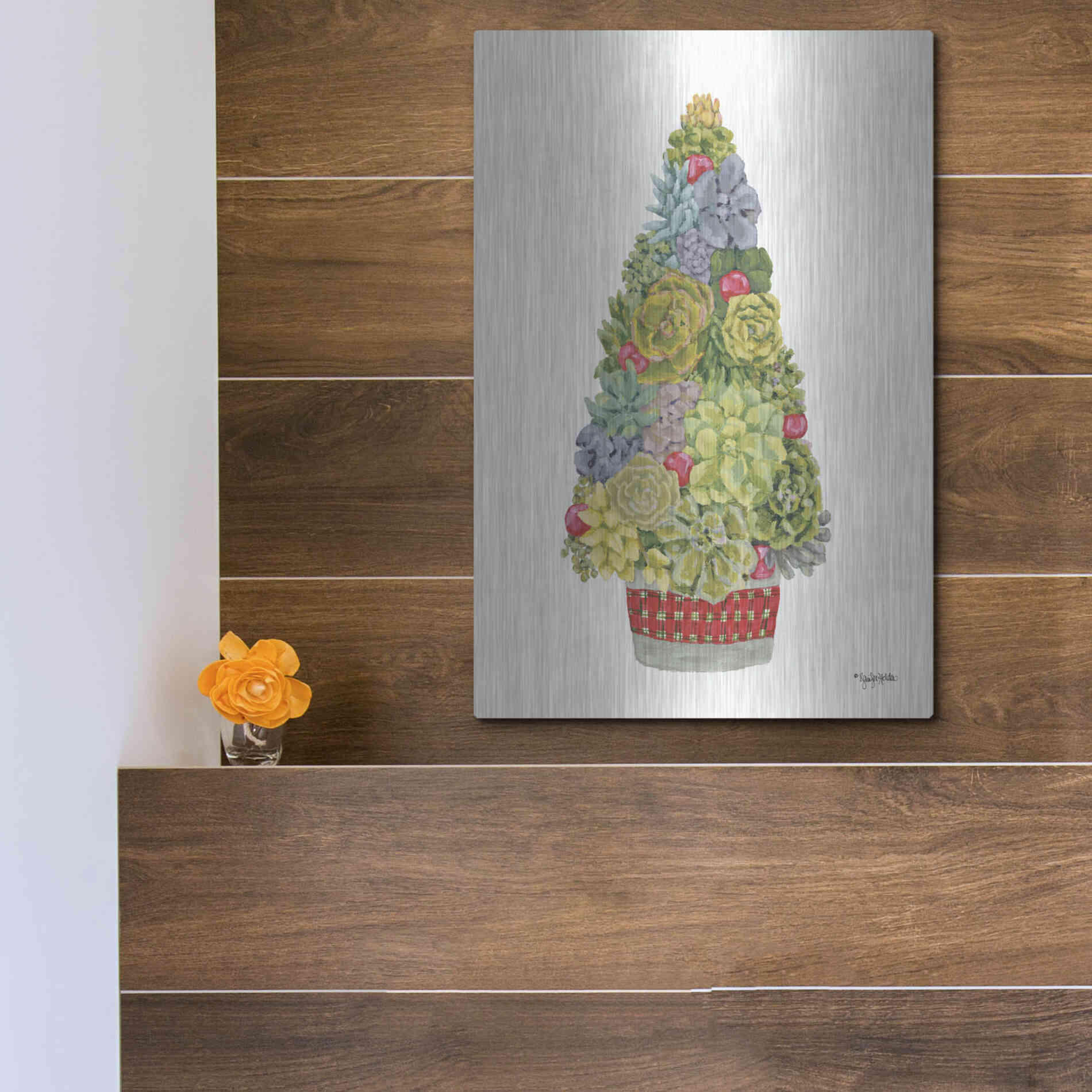 Luxe Metal Art 'Santa's Succulents' by Jennifer Holden, Metal Wall Art,12x16