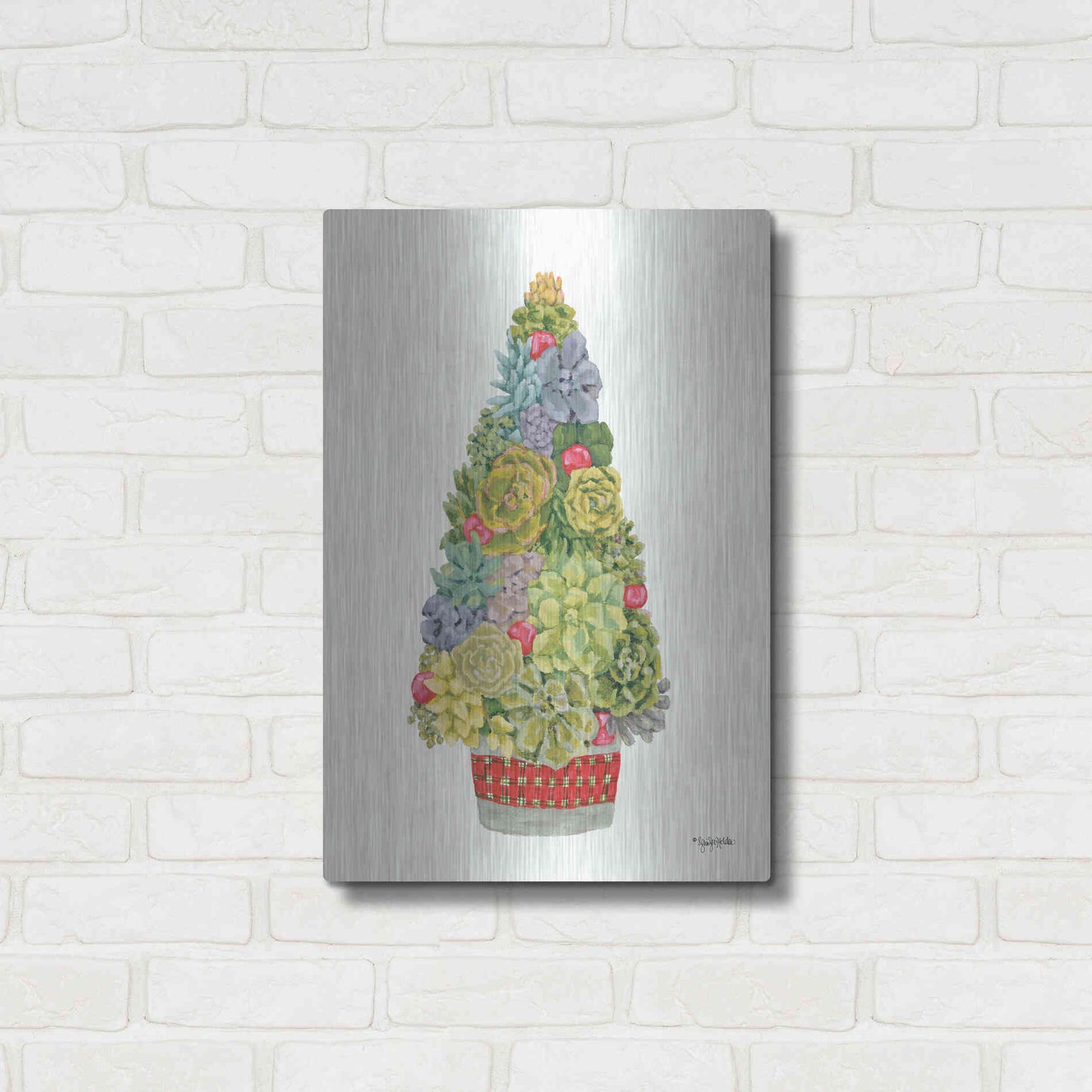Luxe Metal Art 'Santa's Succulents' by Jennifer Holden, Metal Wall Art,16x24