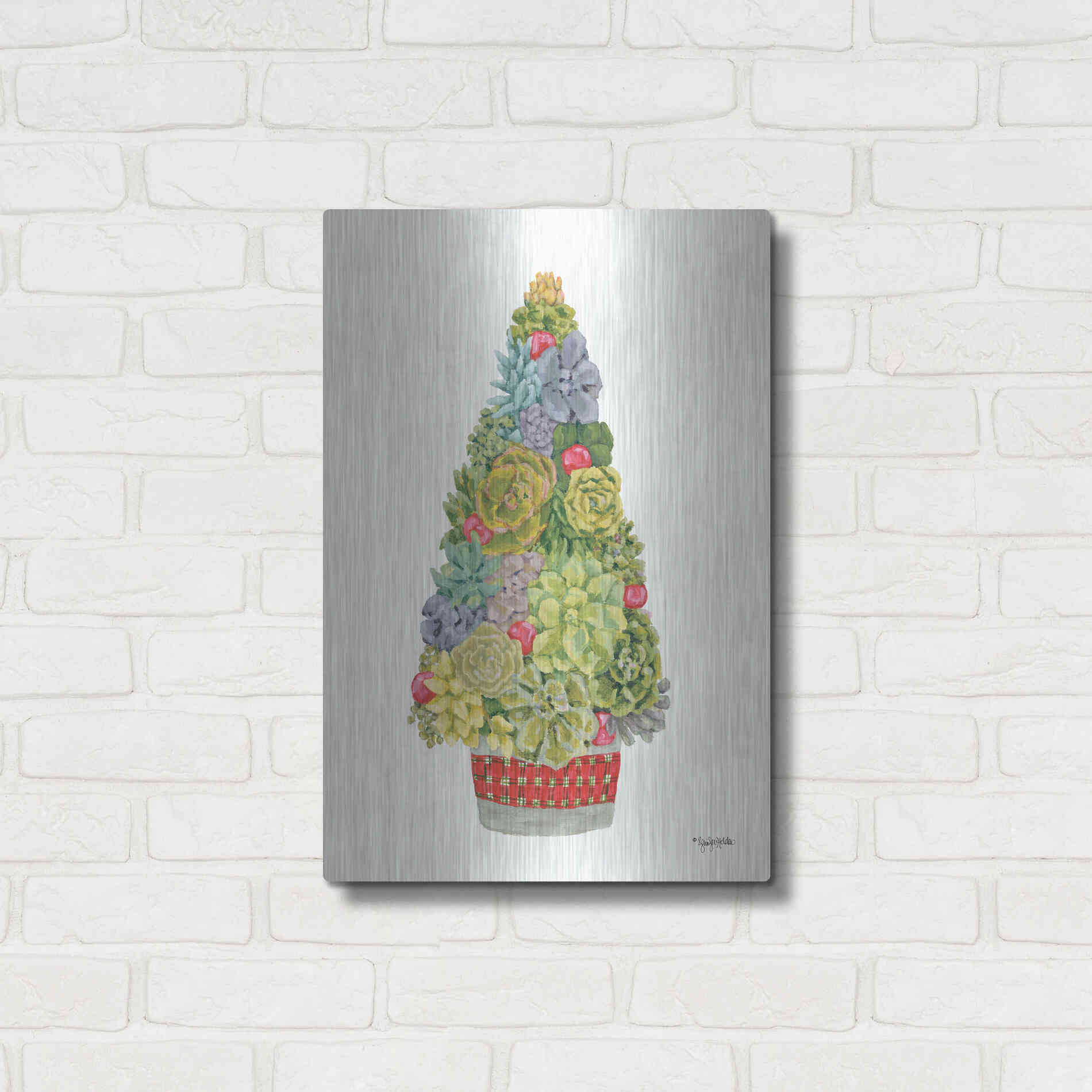 Luxe Metal Art 'Santa's Succulents' by Jennifer Holden, Metal Wall Art,16x24