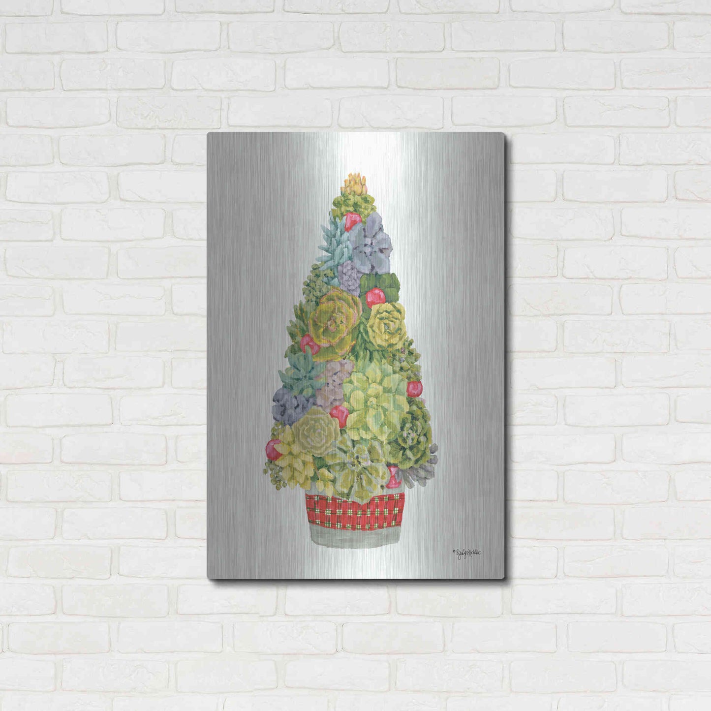 Luxe Metal Art 'Santa's Succulents' by Jennifer Holden, Metal Wall Art,24x36