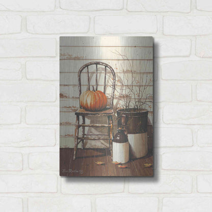Luxe Metal Art 'Pumpkin & Chair' by John Rossini, Metal Wall Art,12x16