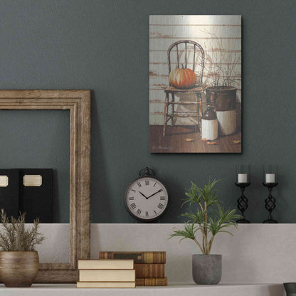 Luxe Metal Art 'Pumpkin & Chair' by John Rossini, Metal Wall Art,12x16