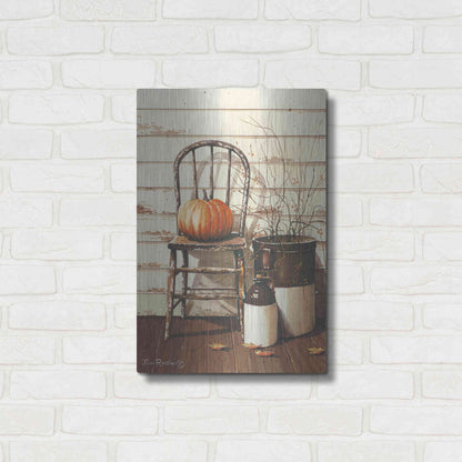 Luxe Metal Art 'Pumpkin & Chair' by John Rossini, Metal Wall Art,16x24