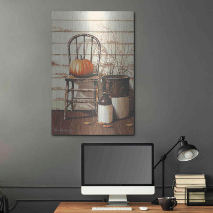 Luxe Metal Art 'Pumpkin & Chair' by John Rossini, Metal Wall Art,24x36