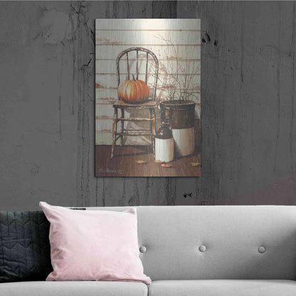 Luxe Metal Art 'Pumpkin & Chair' by John Rossini, Metal Wall Art,24x36
