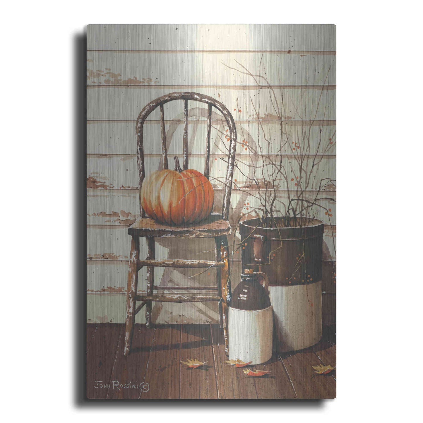 Luxe Metal Art 'Pumpkin & Chair' by John Rossini, Metal Wall Art