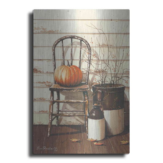 Luxe Metal Art 'Pumpkin & Chair' by John Rossini, Metal Wall Art