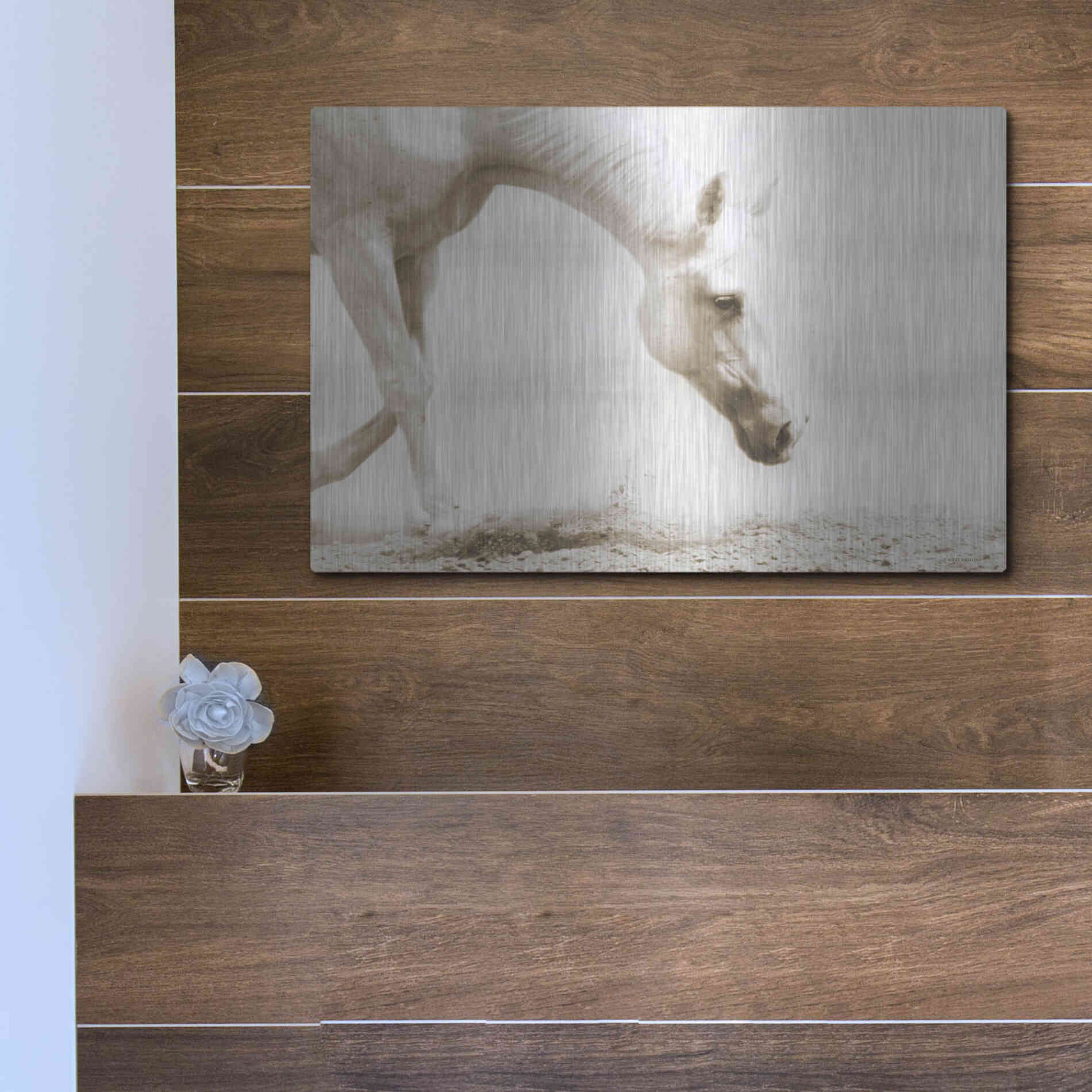 Luxe Metal Art 'Trail Horse Sepia' by Kari Brooks, Metal Wall Art,16x12