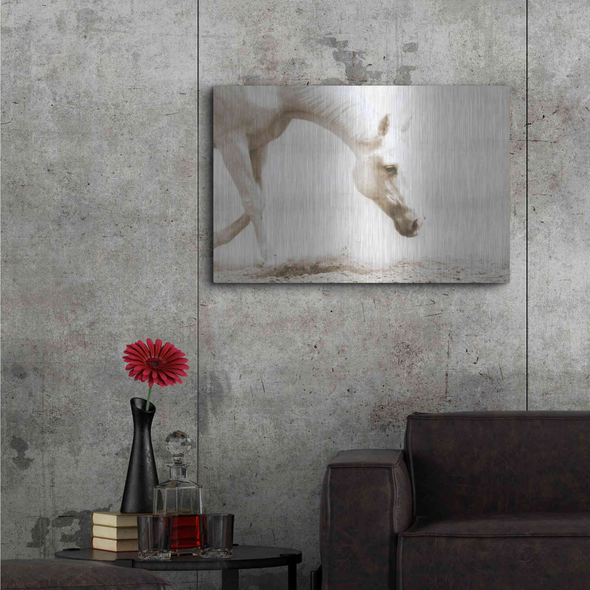 Luxe Metal Art 'Trail Horse Sepia' by Kari Brooks, Metal Wall Art,36x24