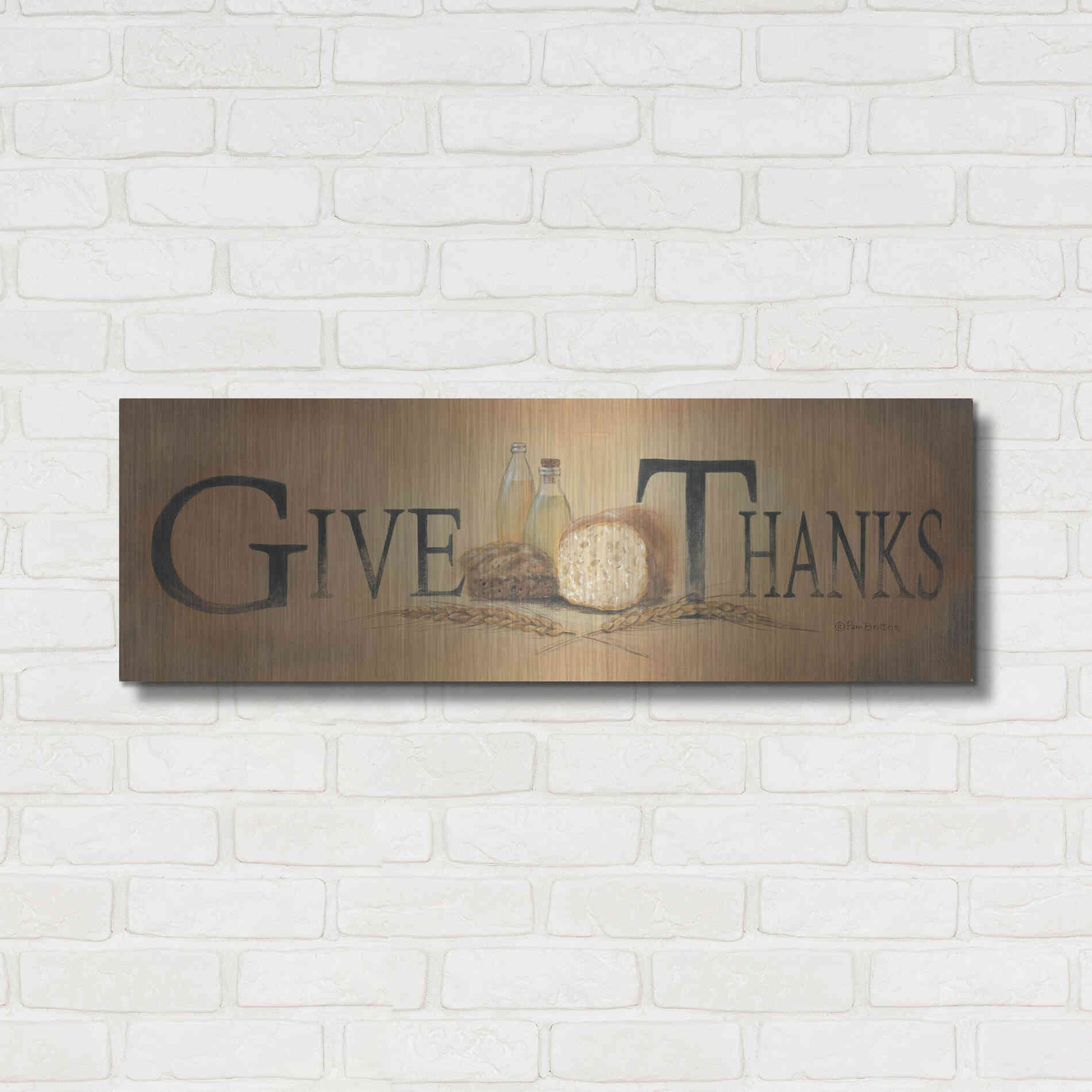 Luxe Metal Art 'Give Thanks' by Pam Britton, Metal Wall Art,36x12