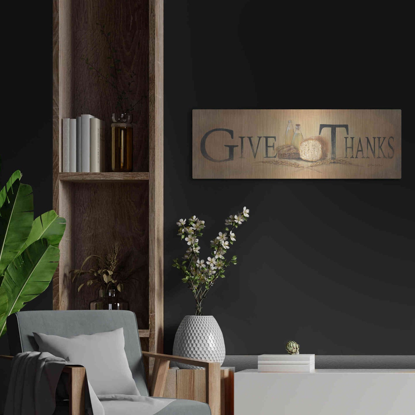 Luxe Metal Art 'Give Thanks' by Pam Britton, Metal Wall Art,36x12