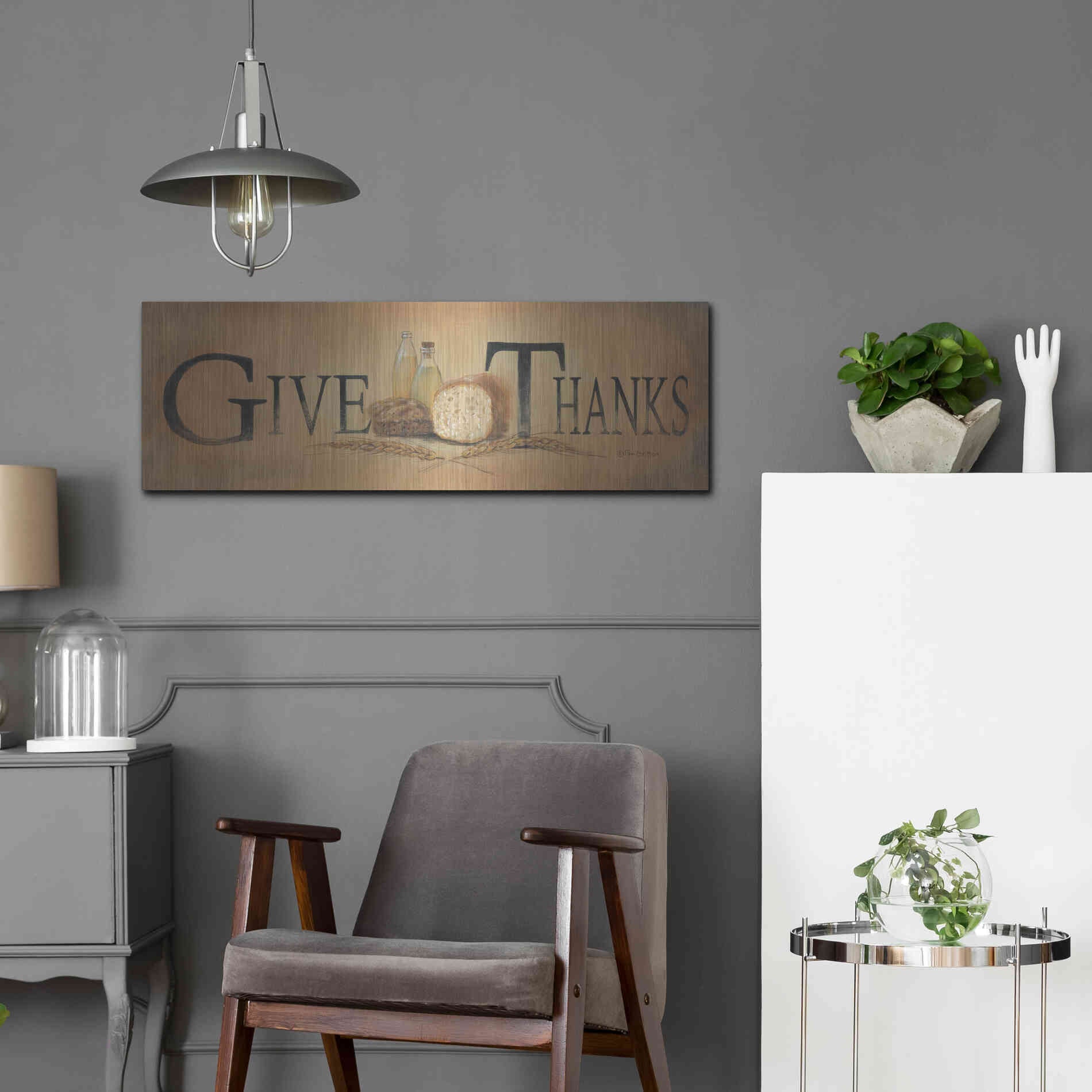 Luxe Metal Art 'Give Thanks' by Pam Britton, Metal Wall Art,36x12