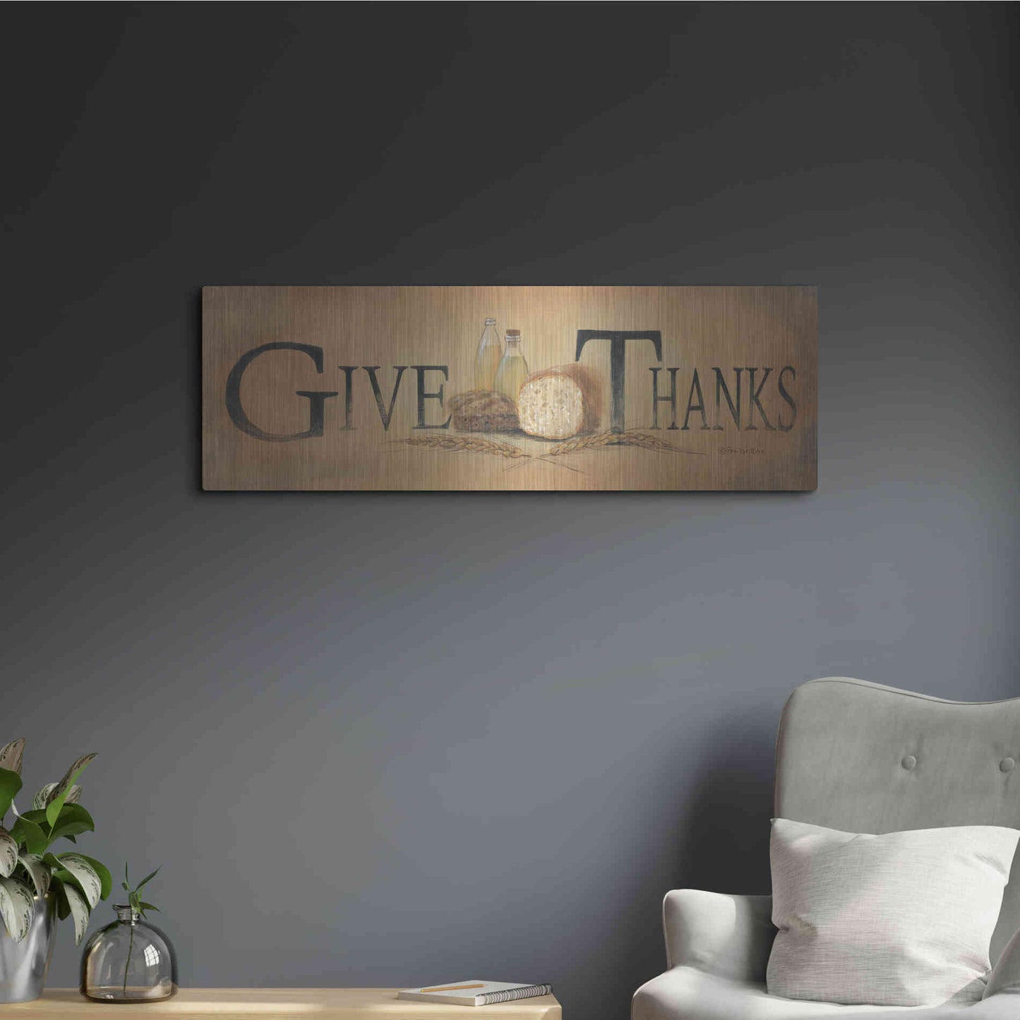 Luxe Metal Art 'Give Thanks' by Pam Britton, Metal Wall Art,36x12