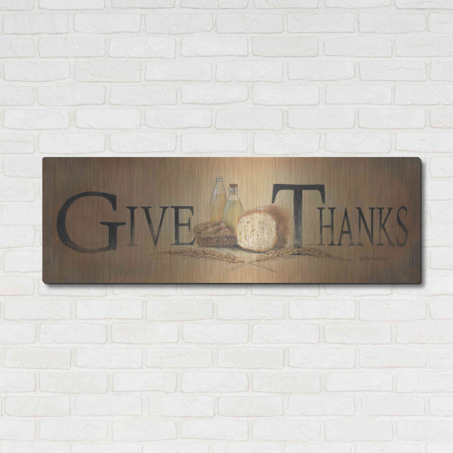 Luxe Metal Art 'Give Thanks' by Pam Britton, Metal Wall Art,48x16