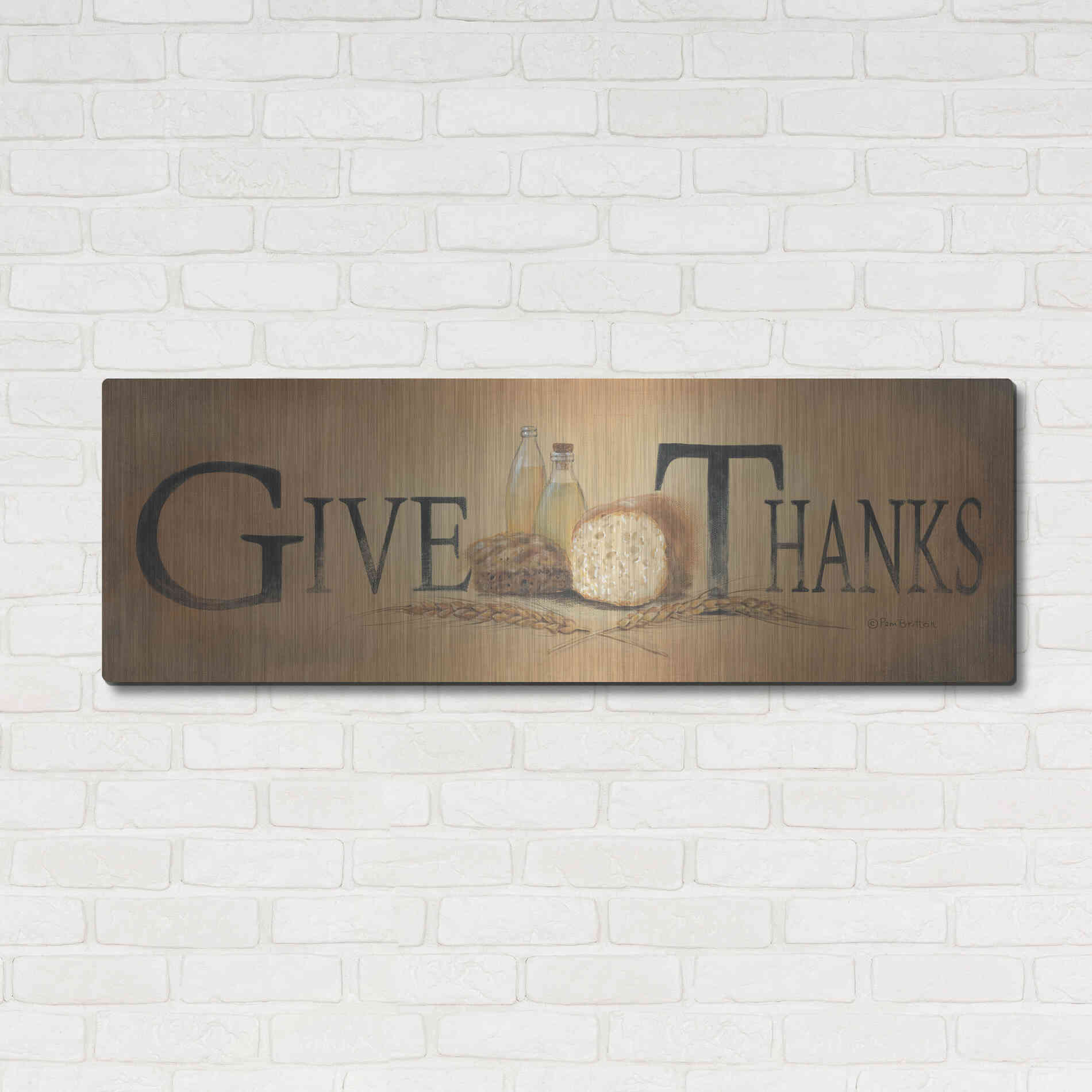 Luxe Metal Art 'Give Thanks' by Pam Britton, Metal Wall Art,48x16