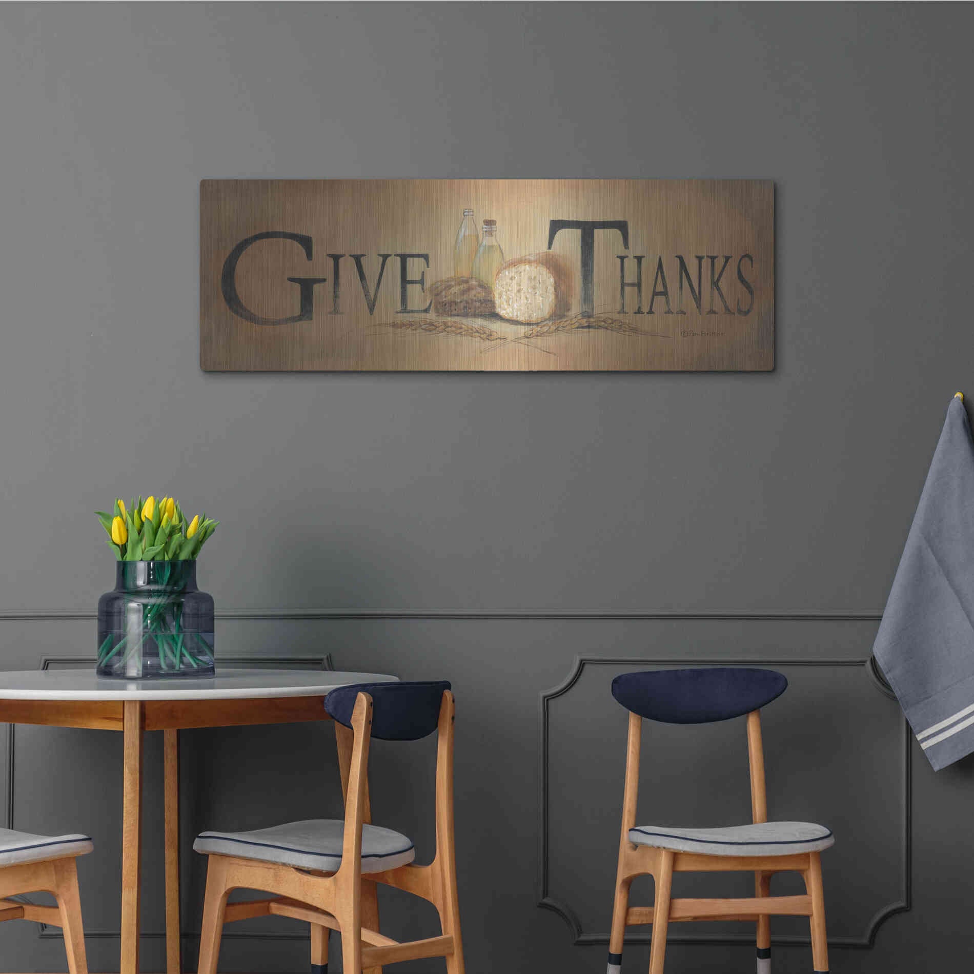Luxe Metal Art 'Give Thanks' by Pam Britton, Metal Wall Art,48x16