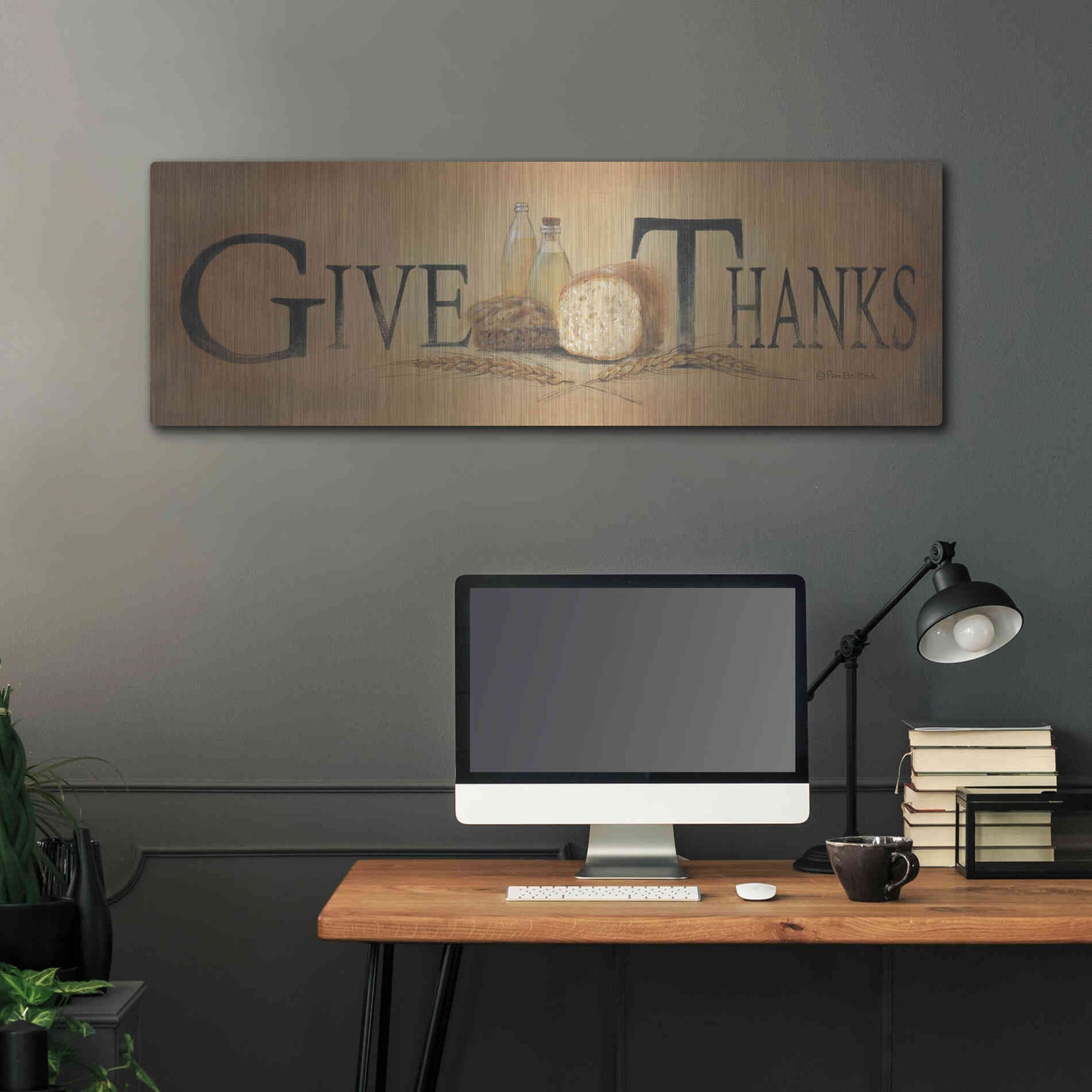Luxe Metal Art 'Give Thanks' by Pam Britton, Metal Wall Art,48x16