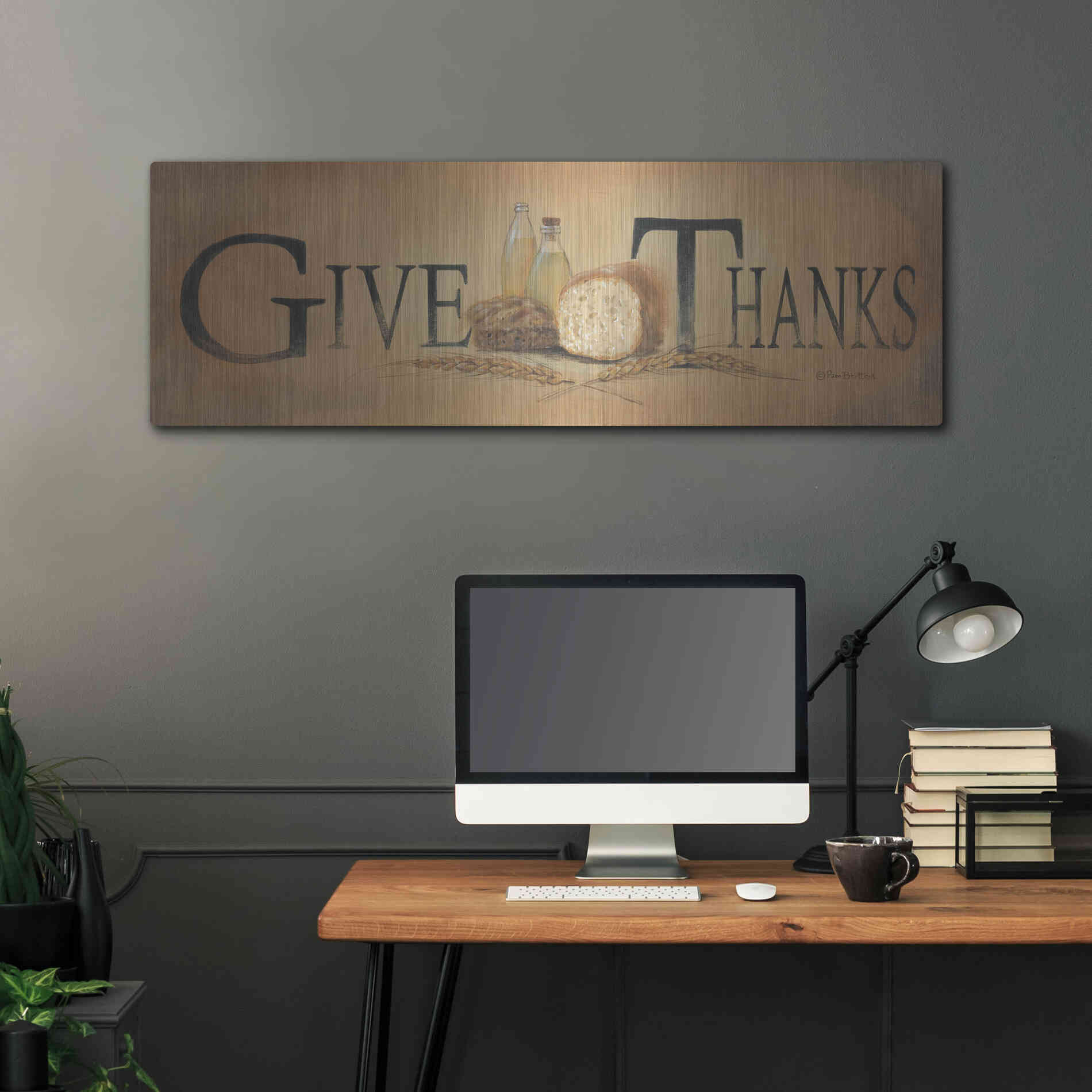 Luxe Metal Art 'Give Thanks' by Pam Britton, Metal Wall Art,48x16